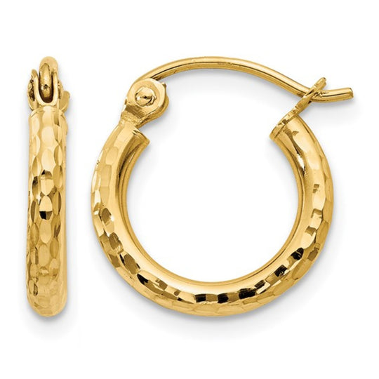 14K Yellow 2mm Diamond Cut Hoop Earrings LE2508