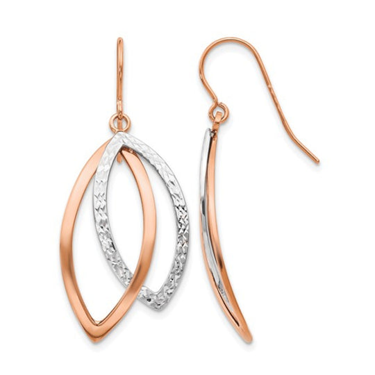 14K White & Rose Gold Diamond Cut Polished Dangle Earrings LE2765