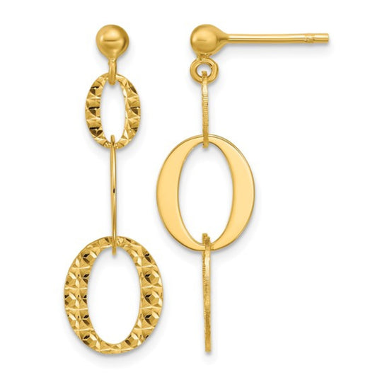 14K Yellow Gold Oval Link Dangle Earrings LE3188