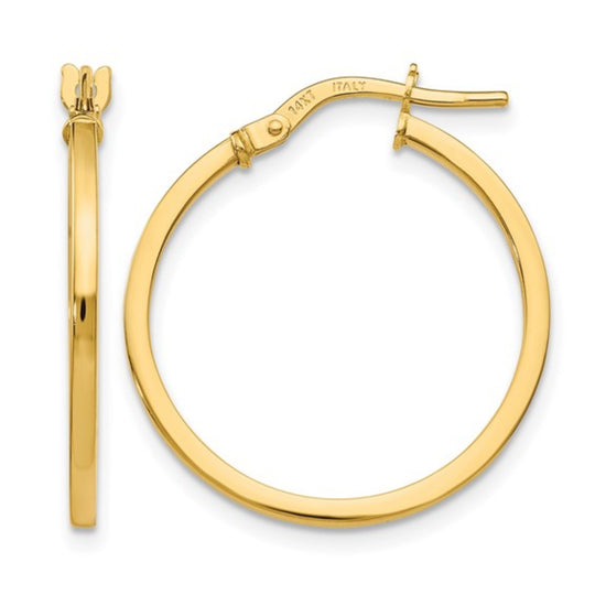 14K Yellow Gold 20mm Square Tube Hoop Earrings LE591
