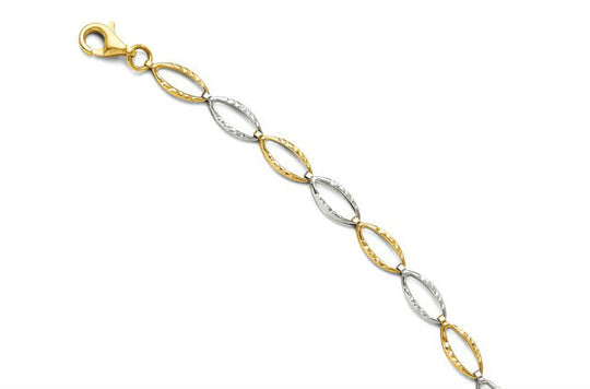 14K Two-Toned Gold Diamond Cut Oval Bracelet 3996-7