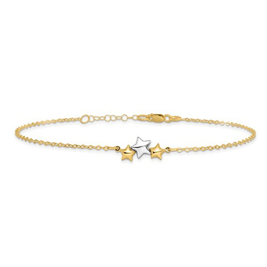 14K Yellow and White Gold Polished Star Anklet LF1438-9.5