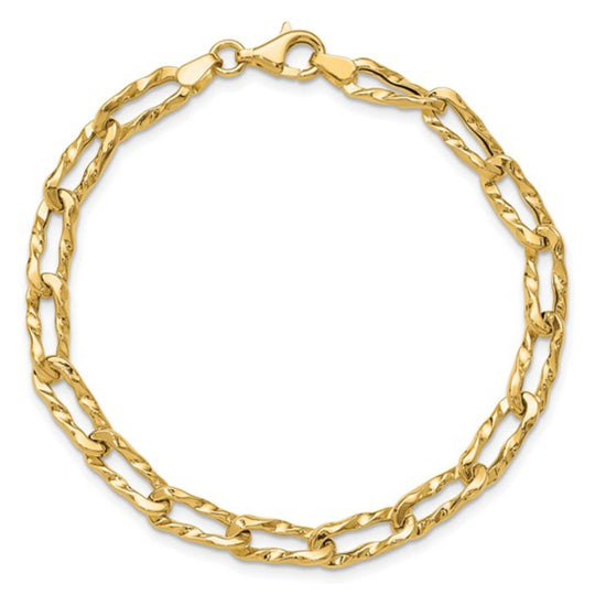14K Yellow Gold Polished and Hammered Oval Link Bracelet LF2032-7.5
