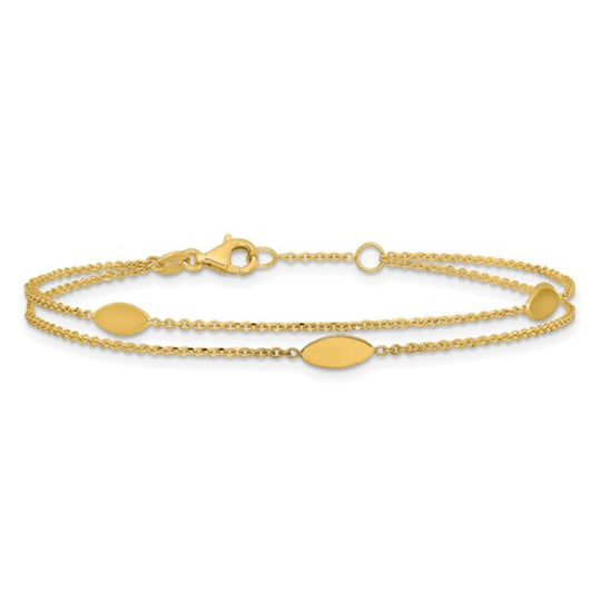 14K Yellow Gold 2 strand Navette Station Bracelet LF2242-7