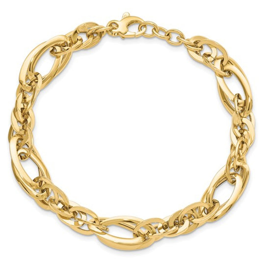 14K Yellow Gold Fancy Polished Link Bracelet LF613-7