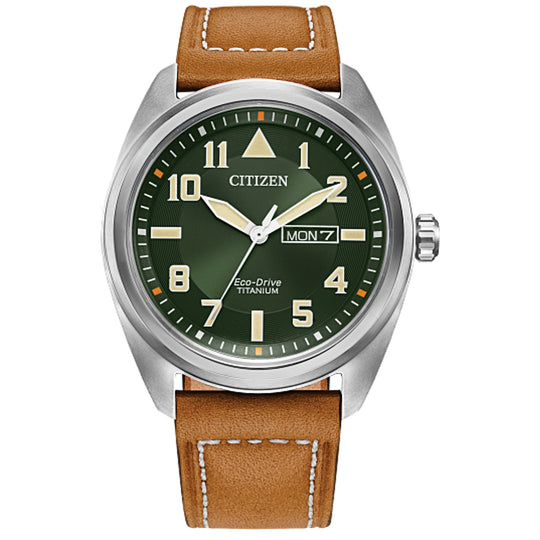 Citizen Titanium Garrison Green Face Eco Drive Watch BM8560-02X