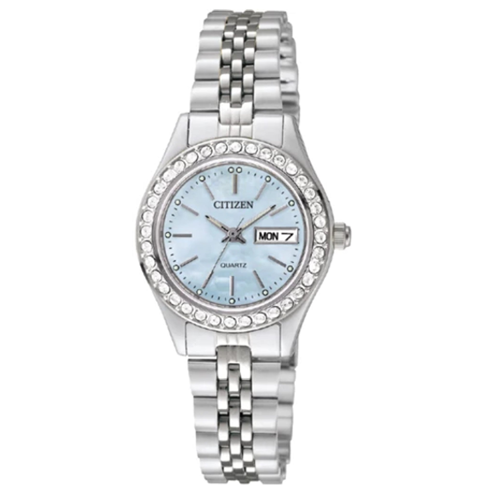Citizen Ladies Silver Tone Stainless Steel Crystal Bezel Quartz