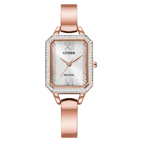 Citizen Ladies Rose Tone Stainless Steel Silhouette Crystal Eco Drive Watch EM0983-51A