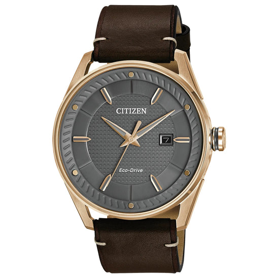 Citizen Gents Rose-Tone Stainless Steel Sport Casual Gray Face Eco Drive Watch BM6983-00H