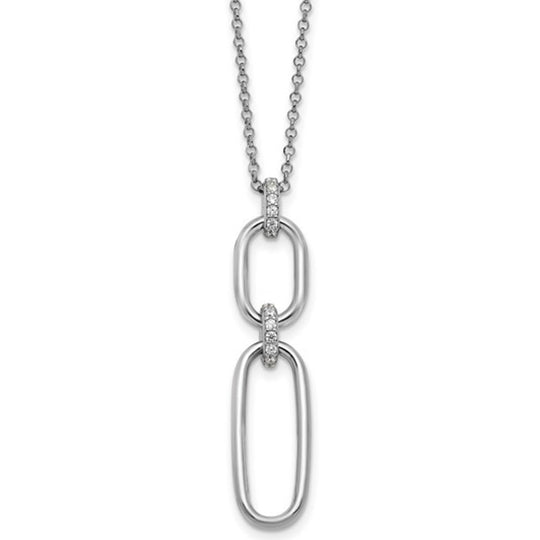 Sterling Silver CZ Drop Link Necklace QLF1409-16