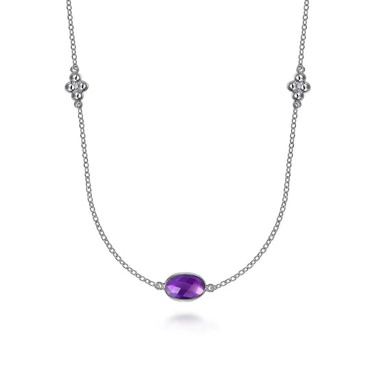 Gabriel & Co Sterling Silver Bujukan Amethyst Station Necklace NK7651-32SVJAM