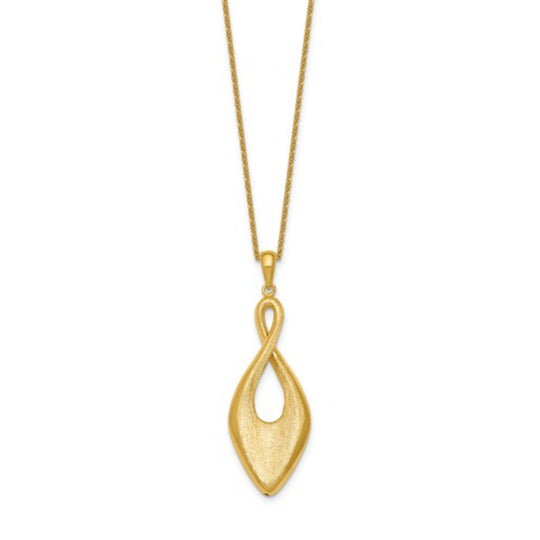 Sterling Silver Gold Plated Polished & Brushed Twist Drop Necklace QLF1560-16