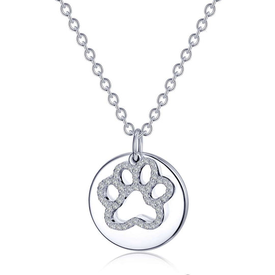 Lafonn Sterling Silver Platinum Plated Simulated Diamond Paw Print Disc Necklacce LV001CLP20