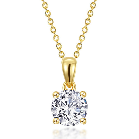 Lafonn Sterling Silver Gold Plated 4 Prong Simulated Diamond Solitaire Necklace N0307CLG20