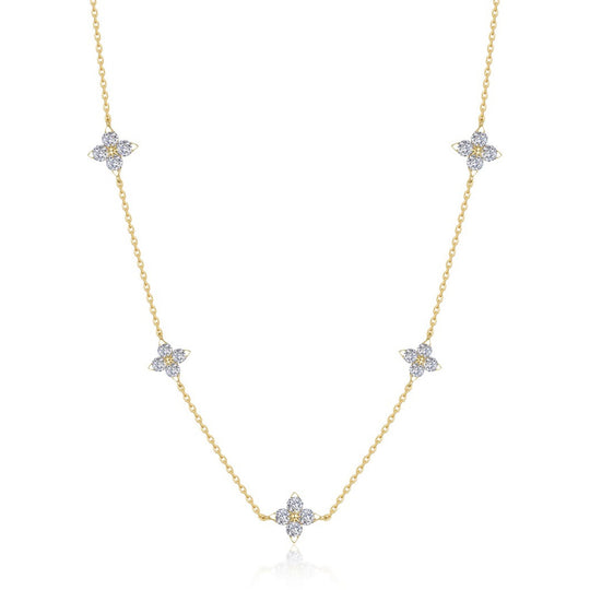 Lafonn Sterling Silver Gold Plated Trillium Flower Simulated Diamond Station Necklace N0355CLG18