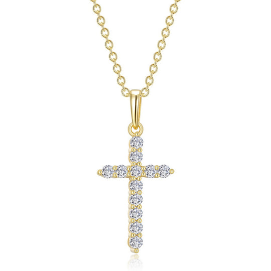 Lafonn Sterling Silver Gold Plated Simulated Diamond Cross Necklace P0165CLG18