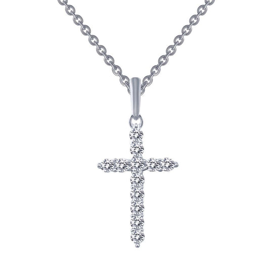 Lafonn Sterling Silver Platinum Plated Simulated Diamond Cross Necklace P0165CLP18