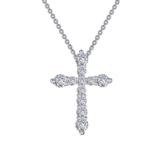 Lafonn Sterling Silver Platinum Plated Graduated Simulated Diamond Cross Necklace P0207CLP18