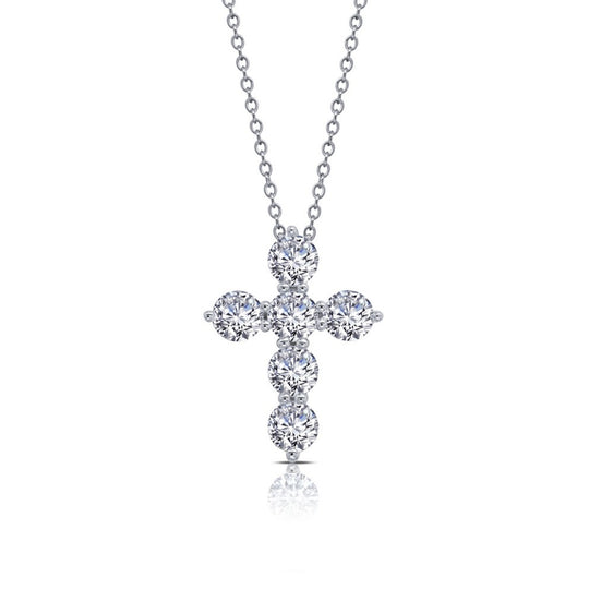 Lafonn Sterling Silver Platinum Plated Simulated Diamond Cross Necklace P0224CLP20