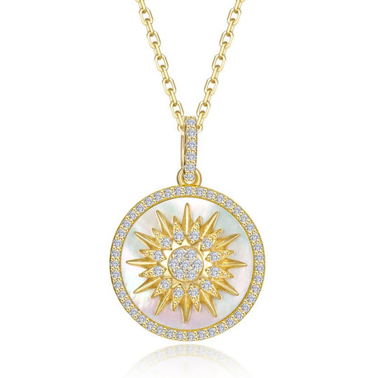 Lafonn Sterling Silver Gold Plated Ethereal Light Mother of Pearl Simulated Diamond Sun Necklace P0318MOG20