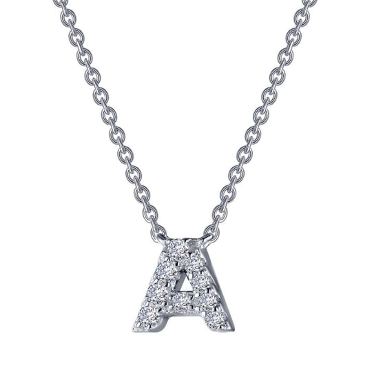 Lafonn Sterling Silver Platinum Plated Letter "A" Simulated Diamond Necklace 9N081CLP20