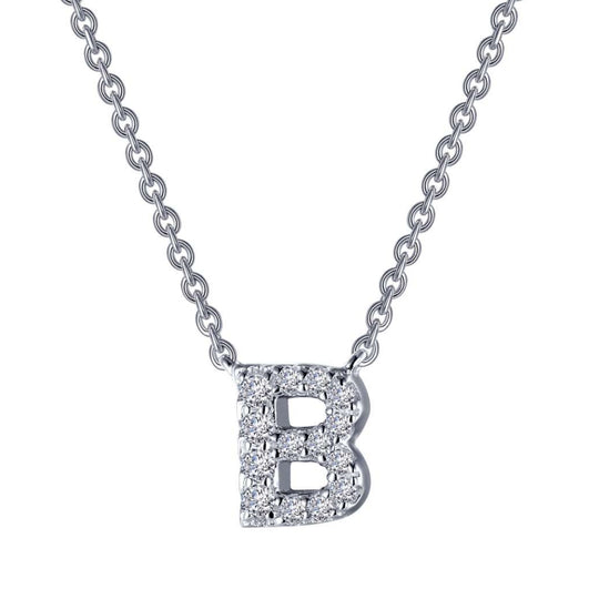Lafonn Sterling Silver Platinum Plated Letter "B" Simulated Diamond Necklace 9N082CLP20