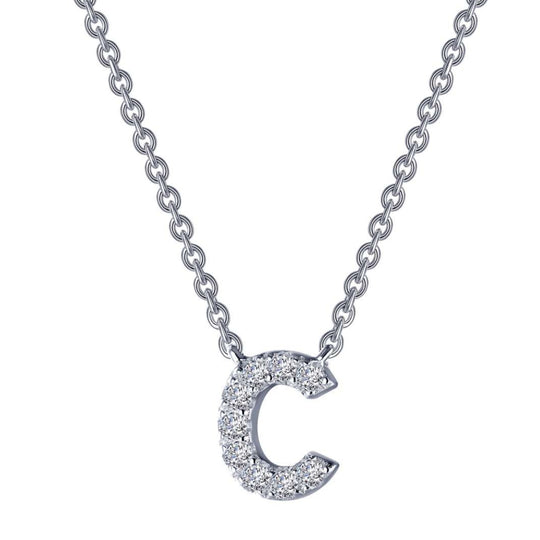 Lafonn Sterling Silver Platinum Plated Letter "C" Simulated Diamond Necklace 9N083CLP20