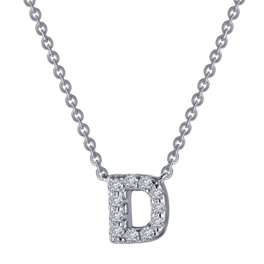 Lafonn Sterling Silver Platinum Plated Letter "D" Simulated Diamond Necklace 9N084CLP20
