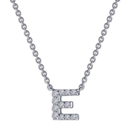 Lafonn Sterling Silver Platinum Plated Letter "E" Simulated Diamond Necklace 9N085CLP20
