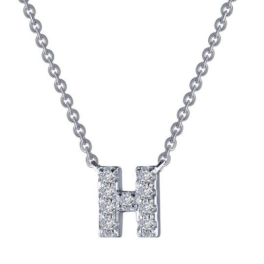 Lafonn Sterling Silver Platinum Plated Letter "H" Simulated Diamond Necklace 9N088CLP20