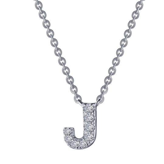 Lafonn Sterling Silver Platinum Plated Letter "J" Simulated Diamond Necklace 9N090CLP20