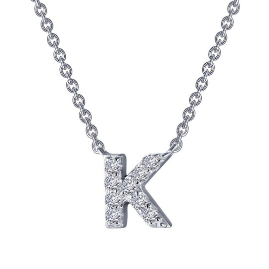 Lafonn Sterling Silver Platinum Plated Letter "K" Simulated Diamond Necklace 9N091CLP20