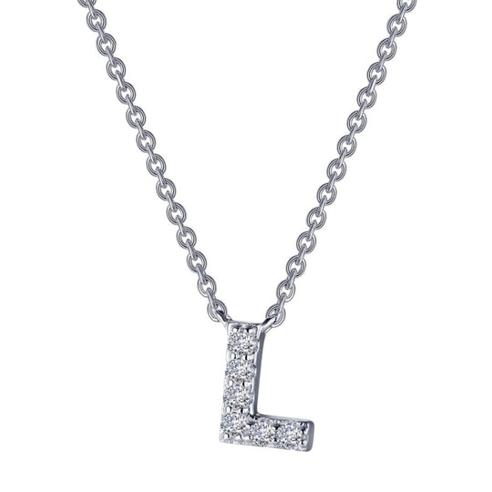 Lafonn Sterling Silver Platinum Plated Letter "L" Simulated Diamond Necklace 9N092CLP20