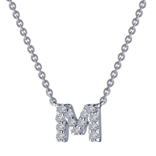 Lafonn Sterling Silver Platinum Plated Letter "M" Simulated Diamond Necklace 9N093CLP20