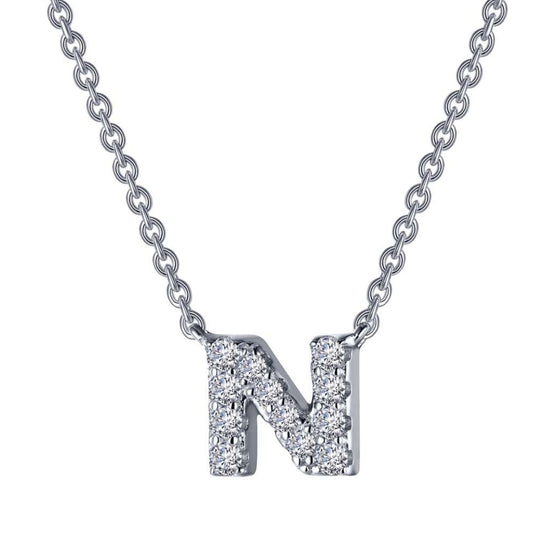 Lafonn Sterling Silver Platinum Plated Letter "N" Simulated Diamond Necklace 9N094CLP20