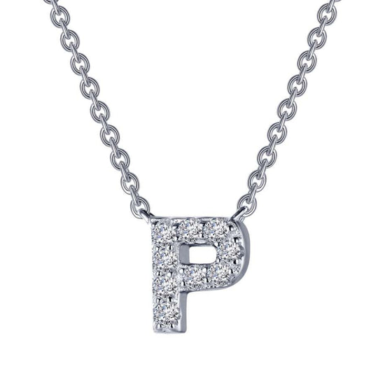 Lafonn Sterling Silver Platinum Plated Letter "P" Simulated Diamond Necklace 9N096CLP20