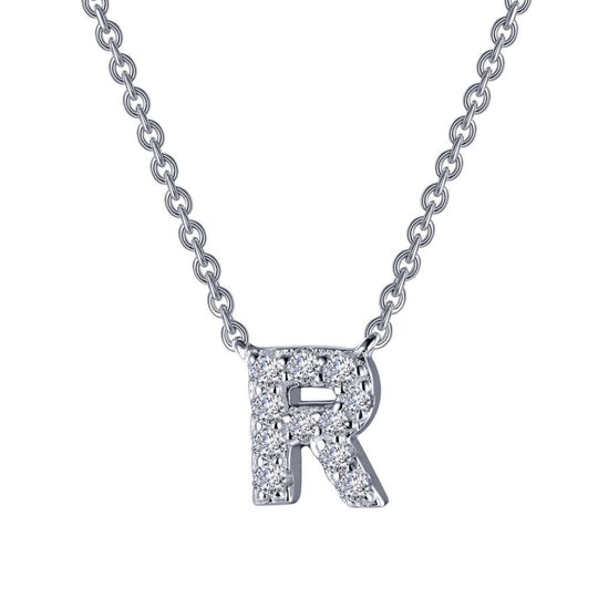 Lafonn Sterling Silver Platinum Plated Letter "R" Simulated Diamond Necklace 9N098CLP20