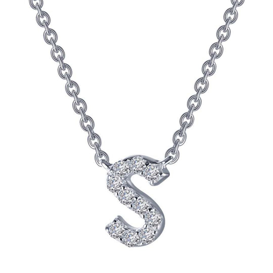 Lafonn Sterling Silver Platinum Plated Letter "S" Simulated Diamond Necklace 9N099CLP20