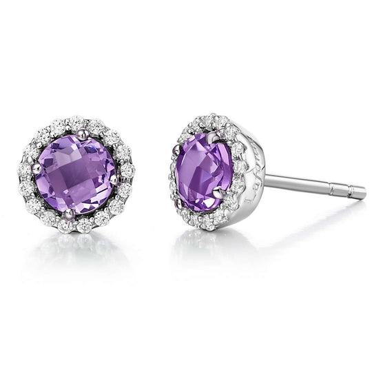 Lafonn Sterling Silver Platinum Plated 5mm Amethyst Simulated Diamond Halo Studs BE001AMP00