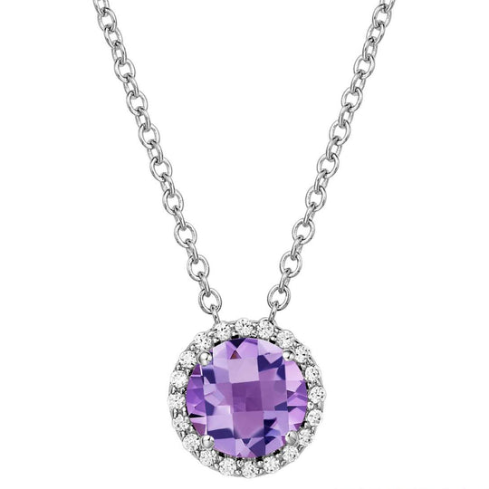 Lafonn Sterling Silver Platinum Plated 6mm Amethyst Simulated Diamond Halo Necklace BN001AMP18