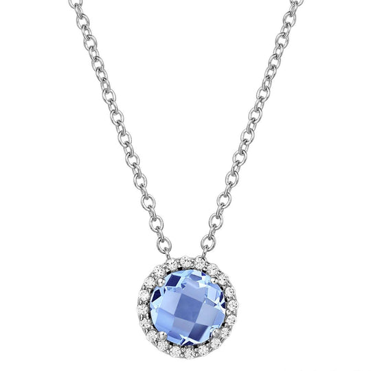 Lafonn sterling Silver Platinum Plated 6mm Simulated Aquamarine Simulated Diamond Halo Necklace BN001AQP18
