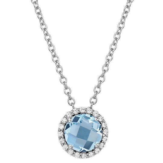Lafonn Sterling Silver Platinum Plated 6mm Blue Topaz Simulated Diamond Halo Necklace BN001BTP18
