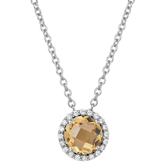 Lafonn Sterling Silver Platinum Plated 6mm Citrine Simulated Diamond Halo Necklace BN001CTP18