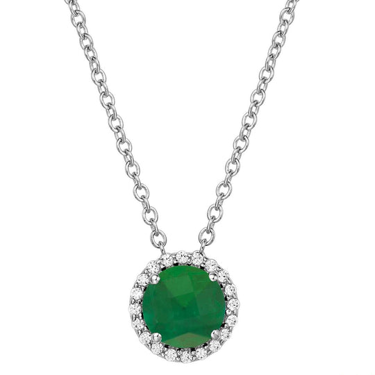 Lafonn Sterling Silver Platinum Plated 6mm Simulated Emerald Simulated Diamond Halo Necklace BN001EMP18