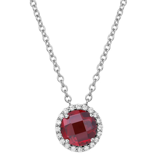 Lafonn Sterling Silver Platinum Plated 6mm Garnet Simulated Diamond Halo Necklace BN001GNP18
