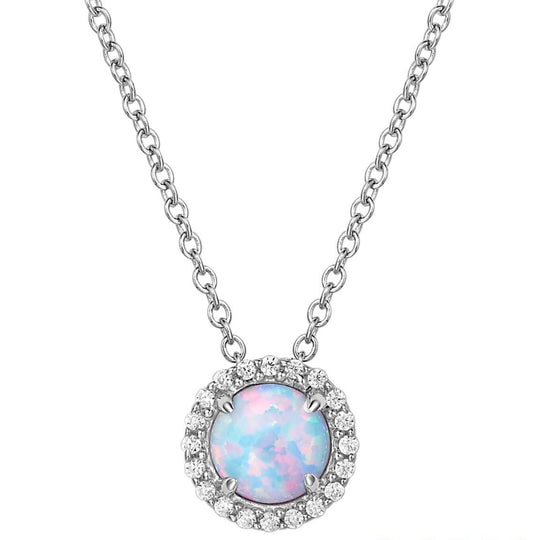Lafonn Sterling Silver Platinum Plated 6mm Simulated Opal Simulated Diamond Halo Necklace BN001OPP18