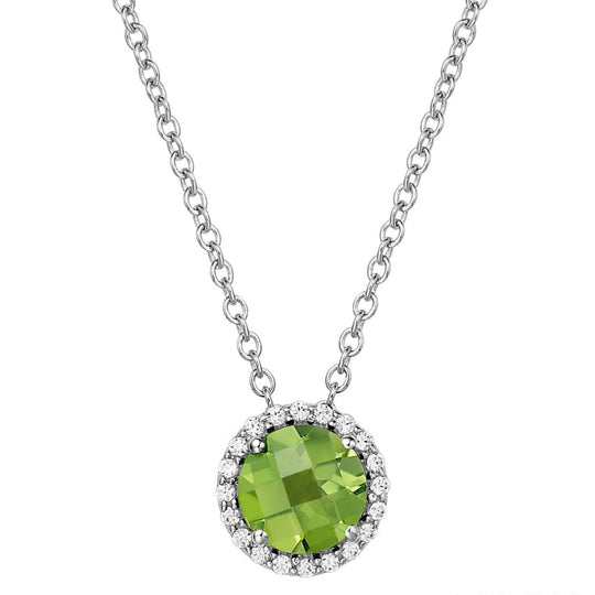 Lafonn Sterling Silver Platinum Plated 6mm Peridot Simulated Diamond Halo Necklace BN001PDP18