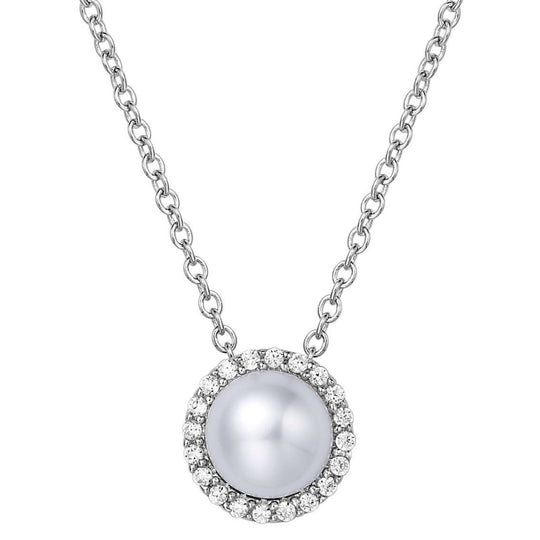 Lafonn Sterling Silver Platinum Plated 6mm Freshwater Pearl Simulated Diamond Halo Necklace BN001PLP18