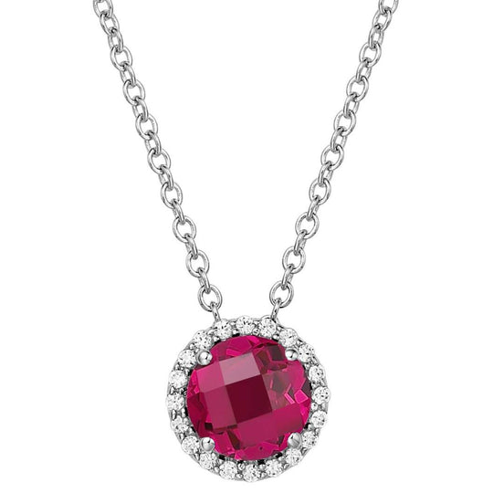 Lafonn Sterling Silver Platinum Plated 6mm Lab Grown Ruby Simulated Diamond Halo Necklace BN001RBP18