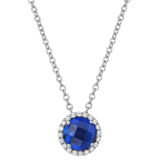 Lafonn Sterling Silver Platinum Plated 6mm Lab Grown Sapphire Simulated Diamond Halo Necklace BN001SAP18